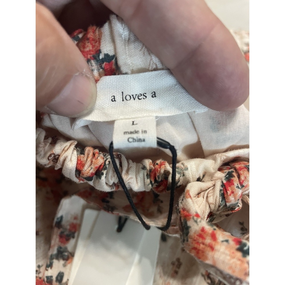 NWT A Loves A Tie Scoop Neck Short Puff Sleeve Floral Belted Midi Dress Large - Picture 7 of 12